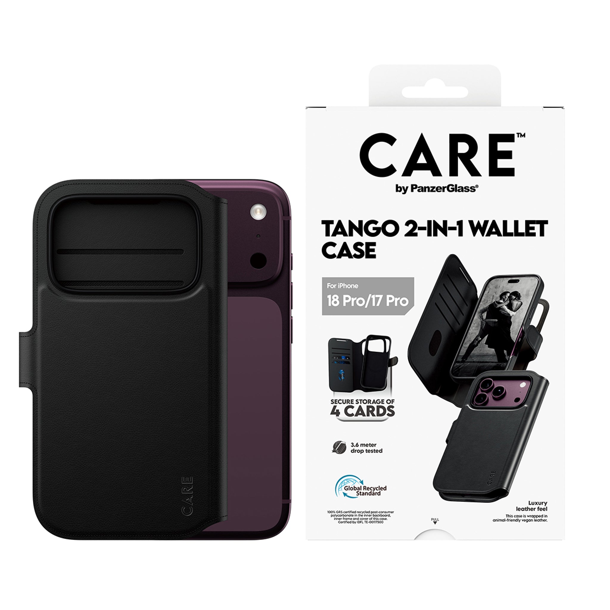 CARE™ by PanzerGlass® Tango 2-in-1 Wallet Case Black w. MagSafe iPhone 18 Pro | 17 Pro
